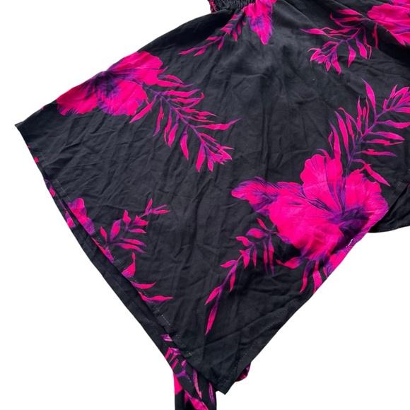 Tropical Women’s OS Pink, Purple Black Hibiscus Floral Halter Handkerchief Dress - Picture 11 of 16